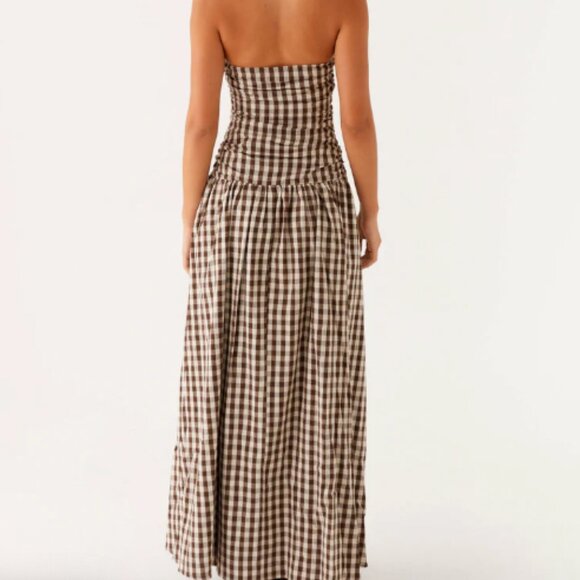 Peppermayo Carmel Strapless Maxi Dress, Brown Gingham - Picture 2 of 5